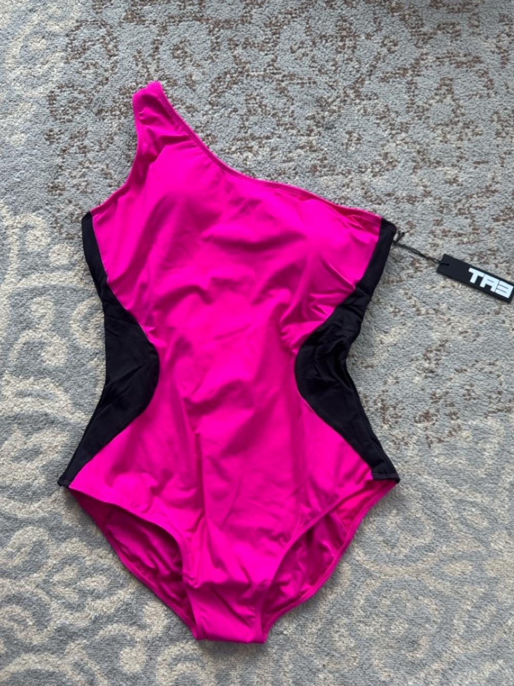 TA3 One Sidey Contour Snatched Waist Corset Back Swimsuit Pink Black XL Short